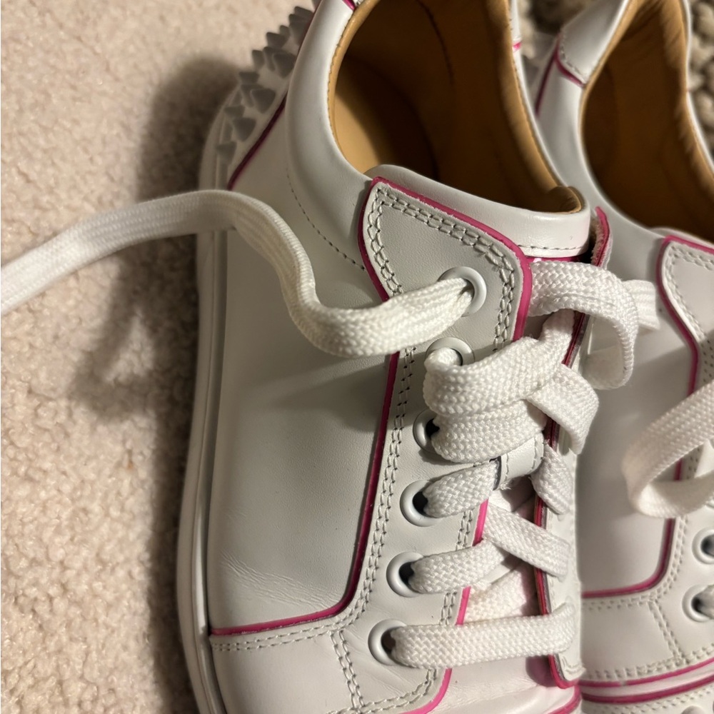 Authentic Christian Louboutin White and Pink Studded Sneakers 37.5 - Picture 4 of 12